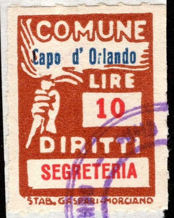Marca da Bollo del Comune di CAPO D´ORLANDO su Carta Bianca di dimensioni 18 x 26 mm
