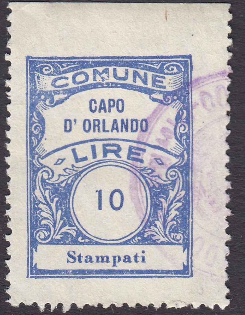 Marca da Bollo del Comune di CAPO D´ORLANDO su Carta Bianca di dimensioni 22,5 x 29 mm