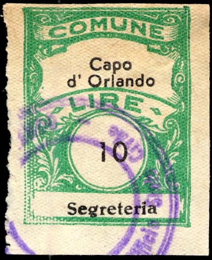 Marca da Bollo del Comune di CAPO D´ORLANDO su Carta Bianca di dimensioni 22,5 x 29 mm