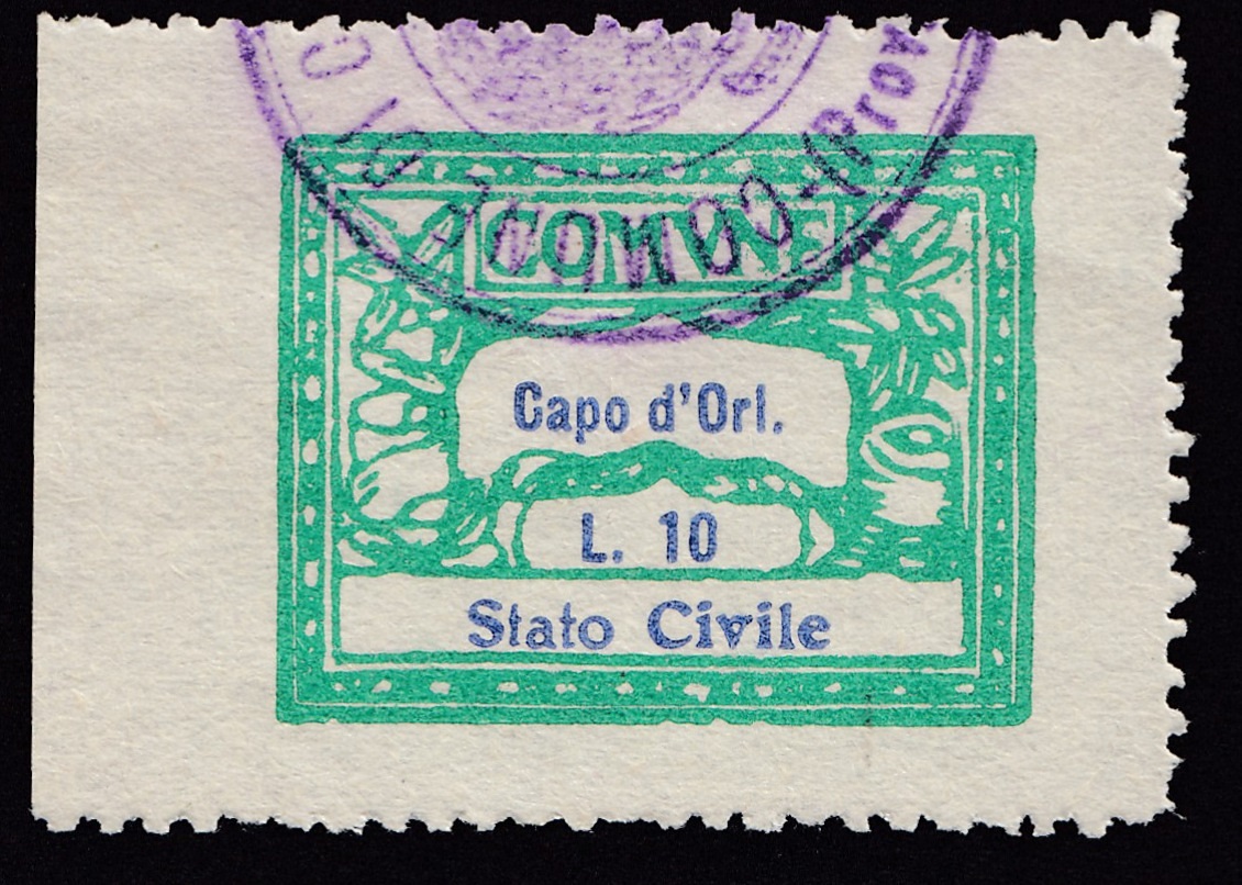Marca da Bollo del Comune di CAPO D´ORLANDO su Carta Bianca di dimensioni 27,5 x 22 mm