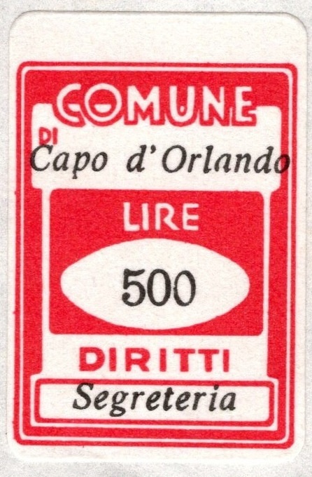 Marca da Bollo del Comune di CAPO D´ORLANDO su Carta Bianca di dimensioni 17 x 23 mm