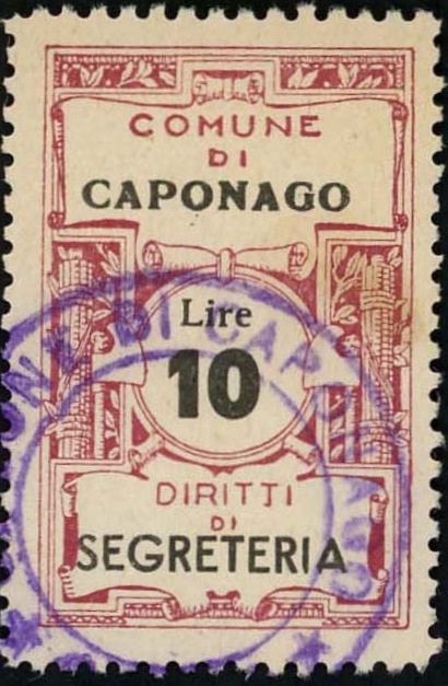 Marca da Bollo del Comune di CAPONAGO su Carta Bianca Sottile di dimensioni 22 x 35 mm