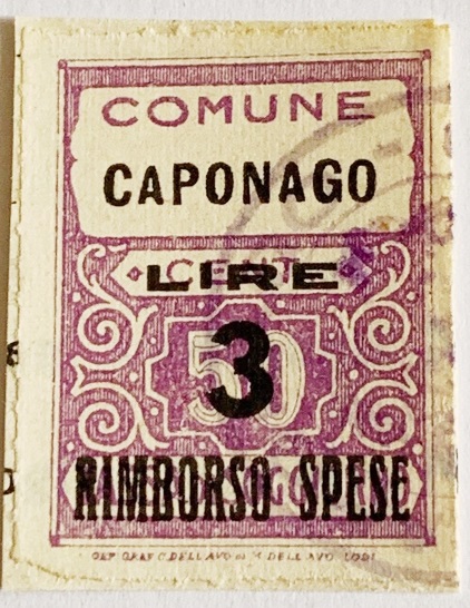 Marca da Bollo del Comune di CAPONAGO su Carta Bianca Sottile di dimensioni 22 x 28 mm