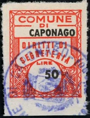 Marca da Bollo del Comune di CAPONAGO su Carta Bianca di dimensioni 17 x 21 mm