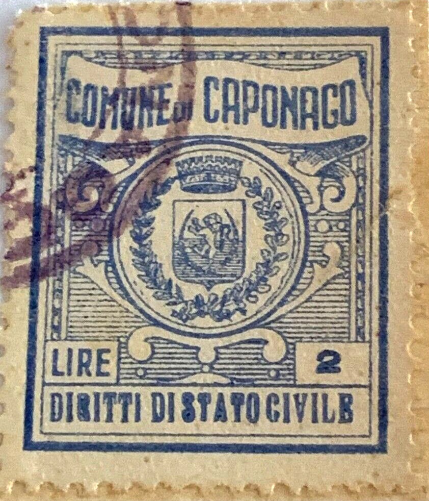 Marca da Bollo del Comune di CAPONAGO su Carta Bianca di dimensioni 22 x 26,5 mm