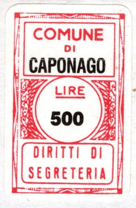 Marca da Bollo del Comune di CAPONAGO su Carta Bianca di dimensioni 16 x 32 mm