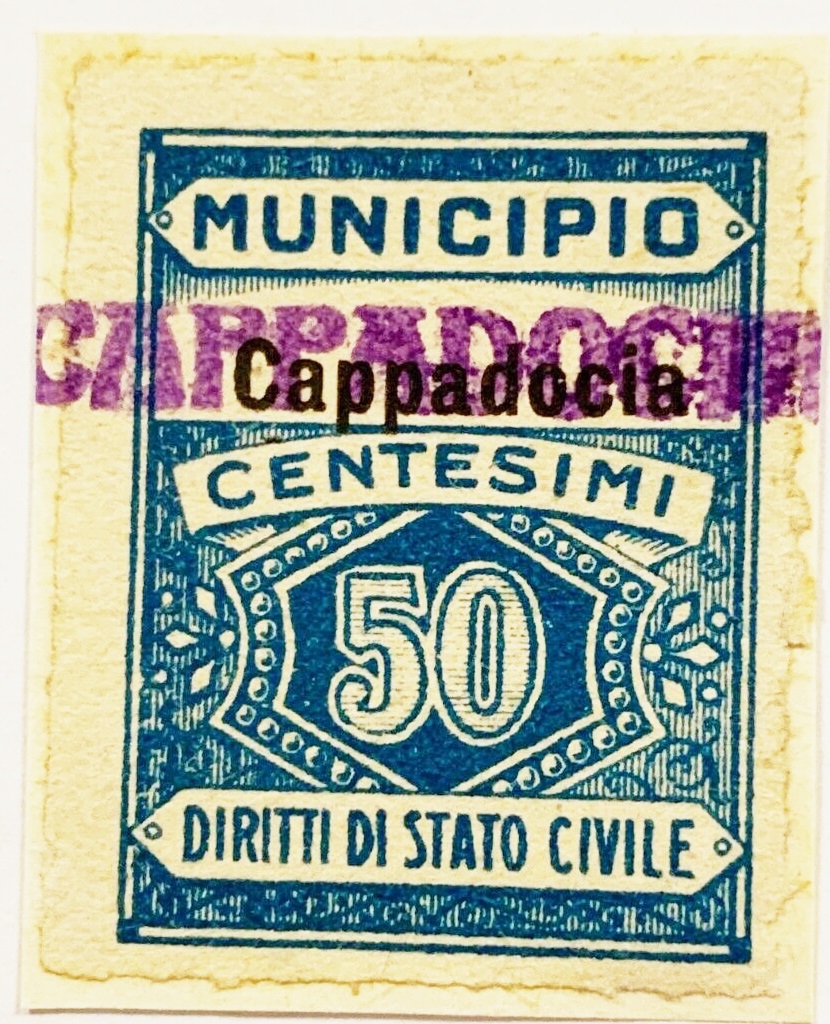 Marca da Bollo del Comune di CAPPADOCIA su Carta Bianca di dimensioni 21 x 29 mm