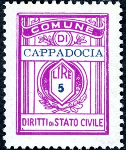 Marca da Bollo del Comune di CAPPADOCIA su Carta Bianca di dimensioni 21 x 27,5 mm