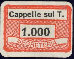 Marca da Bollo del Comune di CAPPELLE SUL TAVO su Carta Bianca di dimensioni 19,5 x 13,5 mm