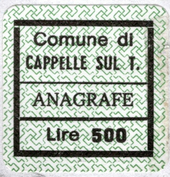 Marca da Bollo del Comune di CAPPELLE SUL TAVO su Carta Colorata di dimensioni 20 x 20 mm