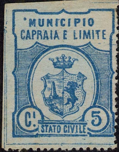 Marca da Bollo del Comune di CAPRAIA e LIMITE su Carta Colorata di dimensioni 24 x 30 mm