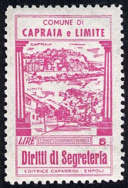 Marca da Bollo del Comune di CAPRAIA e LIMITE su Carta Bianca di dimensioni 22 x 36 mm