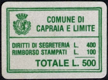 Marca da Bollo del Comune di CAPRAIA e LIMITE su Carta Bianca di dimensioni 24,5 x 16,5 mm