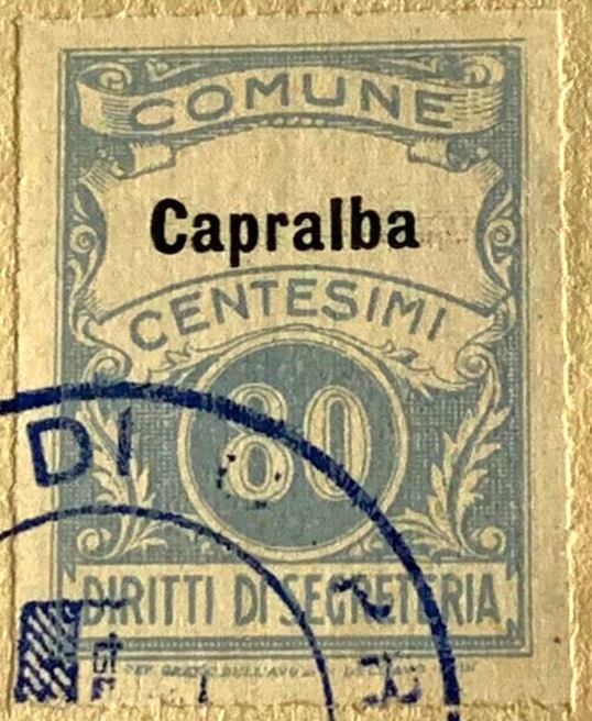 Marca da Bollo del Comune di CAPRALBA su Carta Bianca Sottile di dimensioni 22 x 29 mm