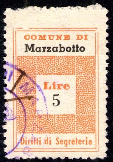 Marca da Bollo del Comune di MARZABOTTO su Carta Bianca di dimensioni 19,5 x 31 mm