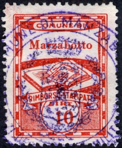 Marca da Bollo del Comune di MARZABOTTO su Carta Bianca di dimensioni 22 x 28 mm