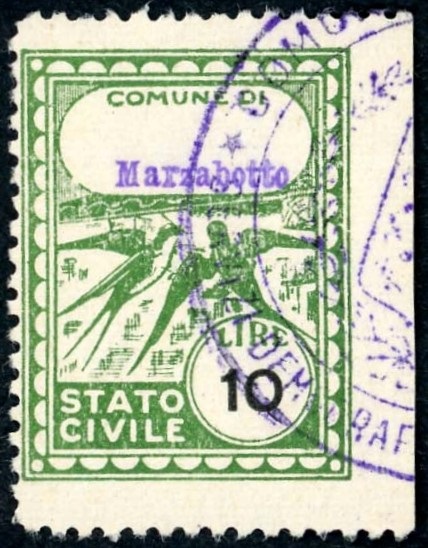 Marca da Bollo del Comune di MARZABOTTO su Carta Bianca di dimensioni 22 x 29 mm