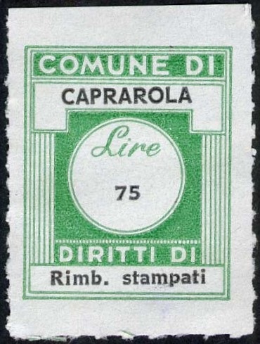 Marca da Bollo del Comune di CAPRAROLA su Carta Bianca di dimensioni 20,5 x 25 mm