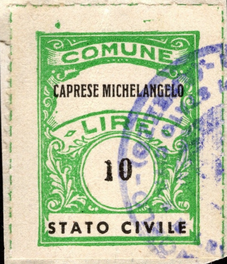 Marca da Bollo del Comune di CAPRESE MICHELANGELO su Carta Bianca di dimensioni mm