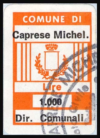 Marca da Bollo del Comune di CAPRESE MICHELANGELO su Carta Bianca di dimensioni 17,5 x 26 mm