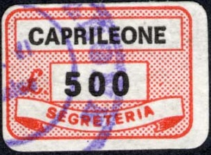 Marca da Bollo del Comune di CAPRILEONE su Carta Bianca di dimensioni 19 x 13 mm