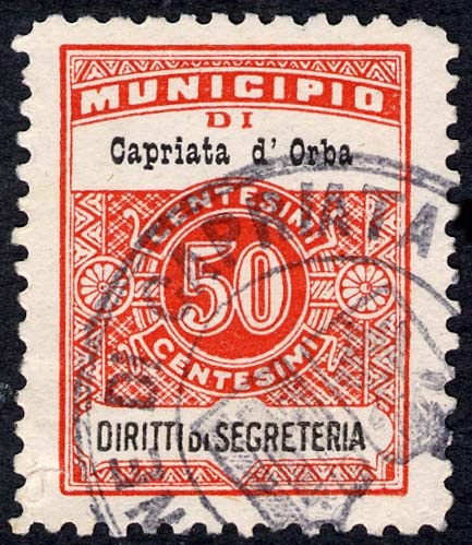 Marca da Bollo del Comune di CAPRIATA D´ORBA su Carta Bianca di dimensioni 22 x 29 mm