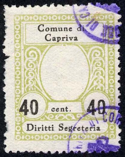 Marca da Bollo del Comune di CAPRIVA DEL FRIULI su Carta Bianca Sottile di dimensioni 23,5 x 30 mm