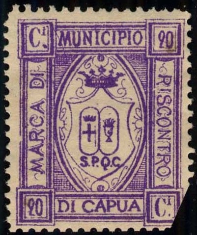 Marca da Bollo del Comune di CAPUA su Carta Arancione di dimensioni 23 x 29 mm