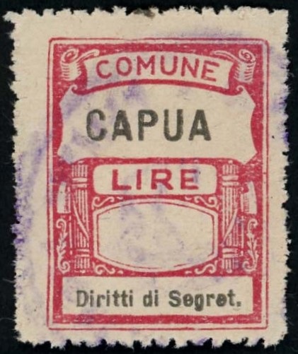 Marca da Bollo del Comune di CAPUA su Carta Bianca di dimensioni 22 x 29 mm