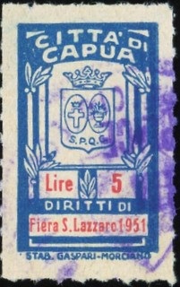 Marca da Bollo del Comune di CAPUA su Carta Bianca di dimensioni 18 x 29 mm