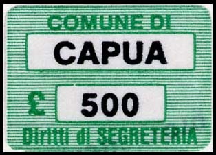 Marca da Bollo del Comune di CAPUA su Carta Bianca di dimensioni 20 x 15 mm