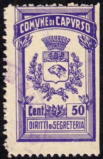 Marca da Bollo del Comune di CAPURSO su Carta Bianca Sottile di dimensioni 20 x 32 mm
