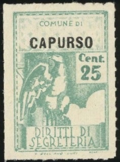 Marca da Bollo del Comune di CAPURSO su Carta Bianca Sottile di dimensioni 21 x 32,5 mm