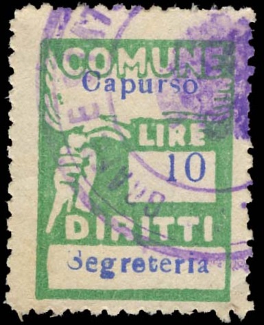 Marca da Bollo del Comune di CAPURSO su Carta Bianca Sottile di dimensioni 18 x 25 mm