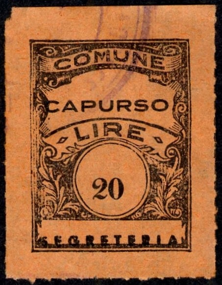 Marca da Bollo del Comune di CAPURSO su Carta Bianca Sottile di dimensioni 22 x 29 mm