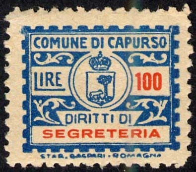 Marca da Bollo del Comune di CAPURSO su Carta Bianca di dimensioni 21,5 x 18 mm