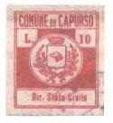 Marca da Bollo del Comune di CAPURSO su Carta Bianca di dimensioni 22,5 x 27,5 mm