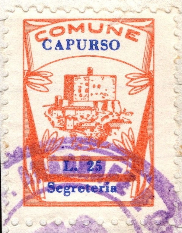 Marca da Bollo del Comune di CAPURSO su Carta Bianca di dimensioni 21 X 27 mm