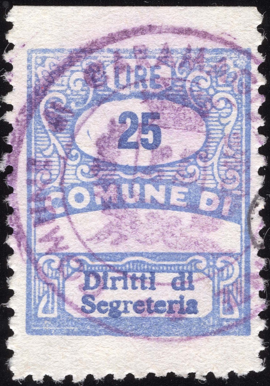 Marca da Bollo del Comune di CARAMAGNA PIEMONTE su Carta Bianca Sottile di dimensioni 22,5 x 29 mm