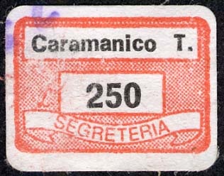 Marca da Bollo del Comune di CARAMANICO TERME su Carta Bianca di dimensioni 19 x 13 mm