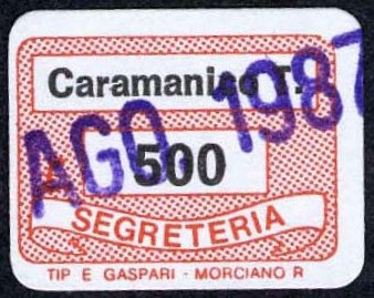 Marca da Bollo del Comune di CARAMANICO TERME su Carta Bianca di dimensioni 19 x 14 mm