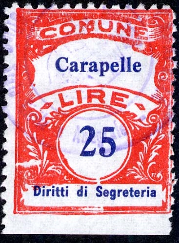 Marca da Bollo del Comune di CARAPELLE su Carta Bianca di dimensioni 22 x 29 mm