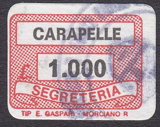Marca da Bollo del Comune di CARAPELLE su Carta Bianca di dimensioni 18,5 x 14 mm