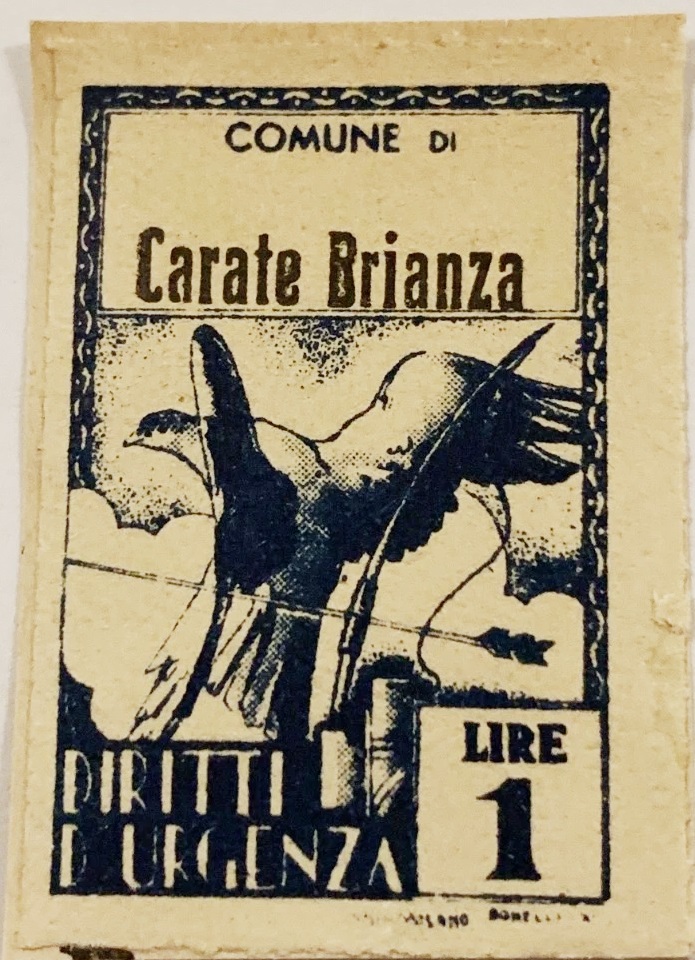 Marca da Bollo del Comune di CARATE BRIANZA su Carta Bianca Sottile di dimensioni 21 X 32 mm