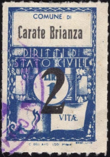 Marca da Bollo del Comune di CARATE BRIANZA su Carta Bianca Sottile di dimensioni 21 X 32 mm