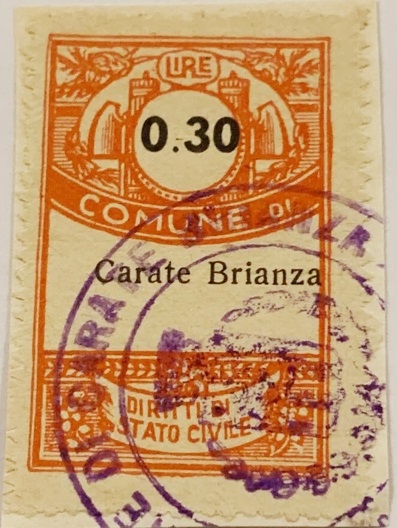 Marca da Bollo del Comune di CARATE BRIANZA su Carta Bianca Sottile di dimensioni 21 X 32 mm