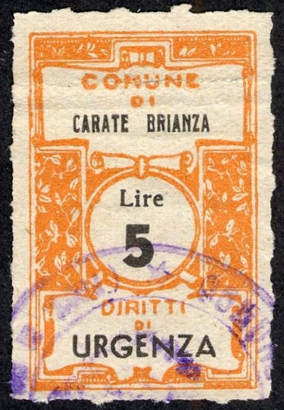 Marca da Bollo del Comune di CARATE BRIANZA su Carta Bianca di dimensioni 22 x 30,5 mm