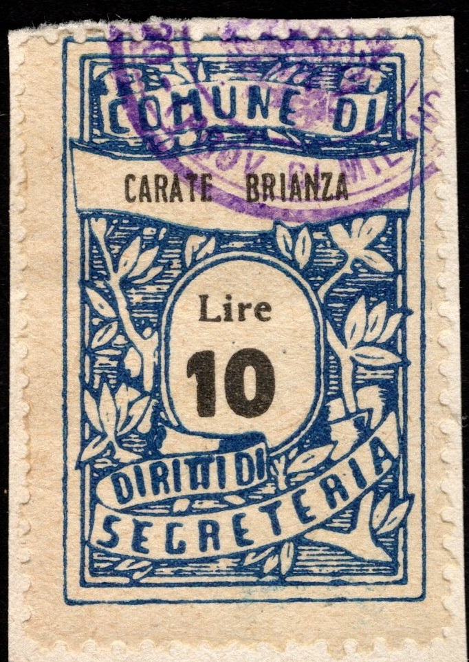 Marca da Bollo del Comune di CARATE BRIANZA su Carta Bianca di dimensioni 22 x 32 mm