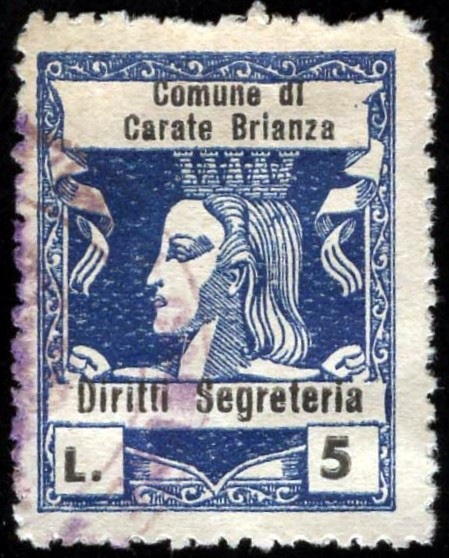 Marca da Bollo del Comune di CARATE BRIANZA su Carta Bianca di dimensioni 22,5 x 29 mm