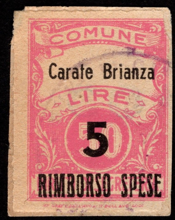 Marca da Bollo del Comune di CARATE BRIANZA su Carta Bianca di dimensioni 22,5 x 29 mm